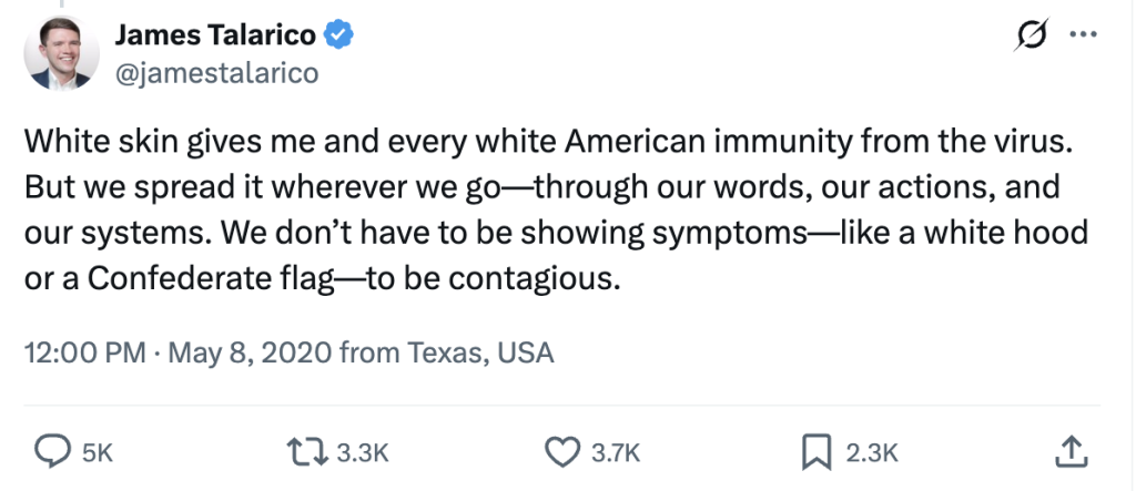 James Talarico white skin tweet